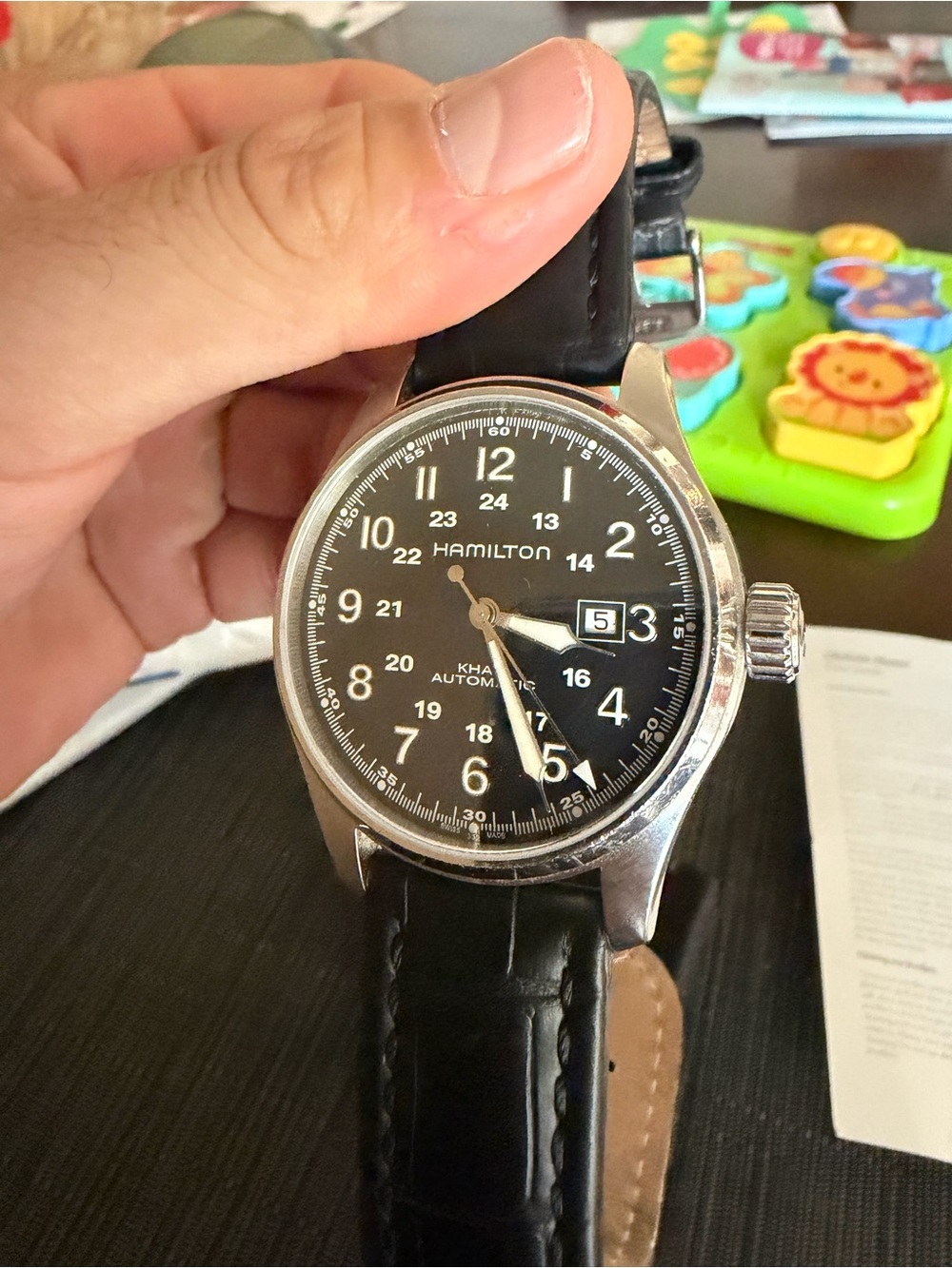 Hamilton Men's Black Dial Silver Case Leather Strap Watch